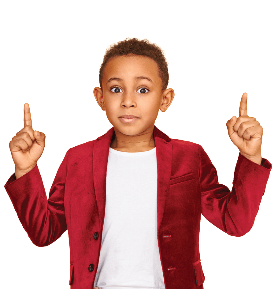 boy pointing up with his fingers