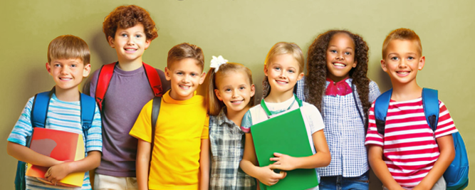 school kids with their books