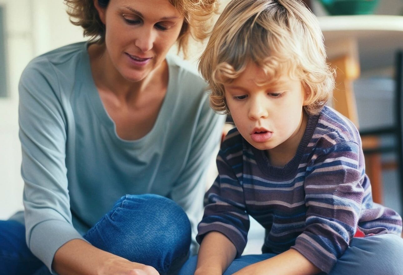 mother and son playing together