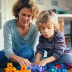 mother and son playing together
