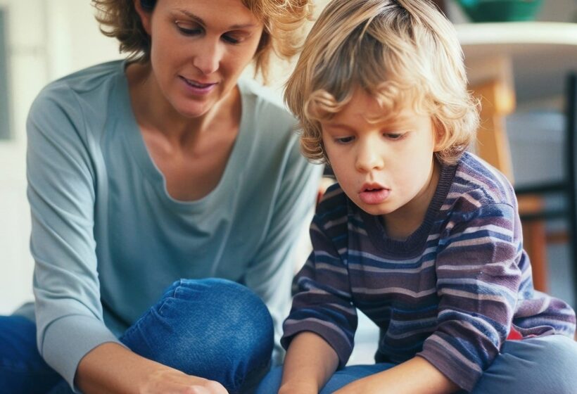 mother and son playing together